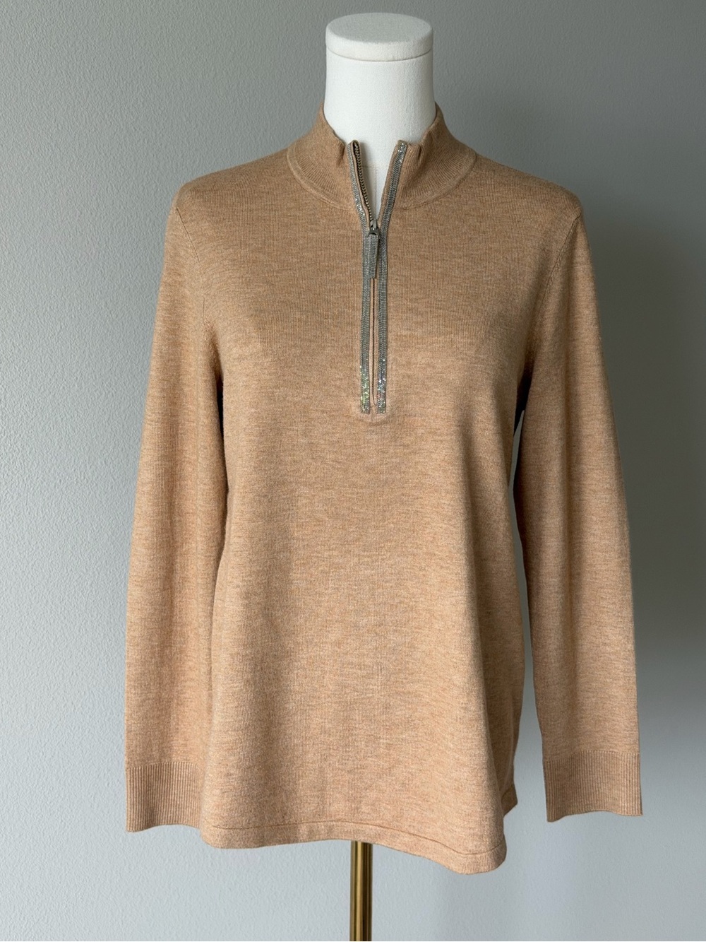 Chico's Zenergy Camel Tan Half-Zip Cashmere Blend Turtleneck Sweater - 0/S